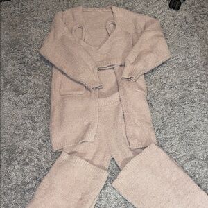 SHEIN Textured Knit Set in Taupe